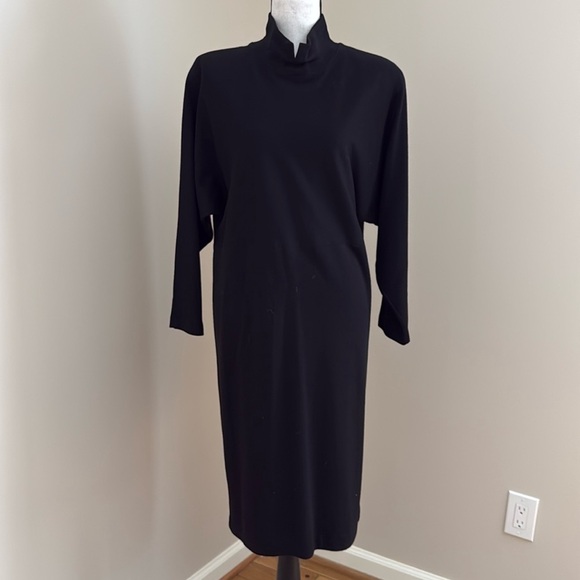 Vintage 80s Collectibles Seattle Black Wool Knit Dress Long Sleeve Sz M Made USA - Picture 1 of 8